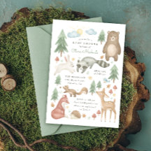 Uitnodiging tot Baby shower van Cute Woodland Anim
