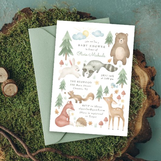 Uitnodiging tot Baby shower van Cute Woodland Anim