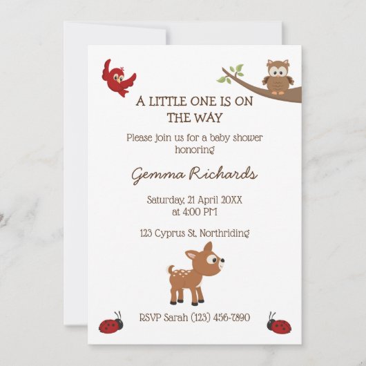 Uitnodiging tot Baby shower van Cute Woodland Anim (Voorkant)