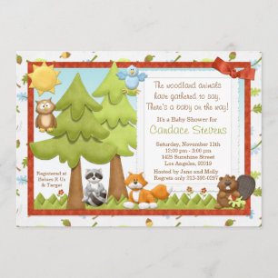 Uitnodiging tot Baby shower van Cute Woodland Anim