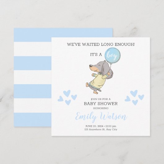 Uitnodiging tot Baby shower van Dachshund (Voorkant / Achterkant)