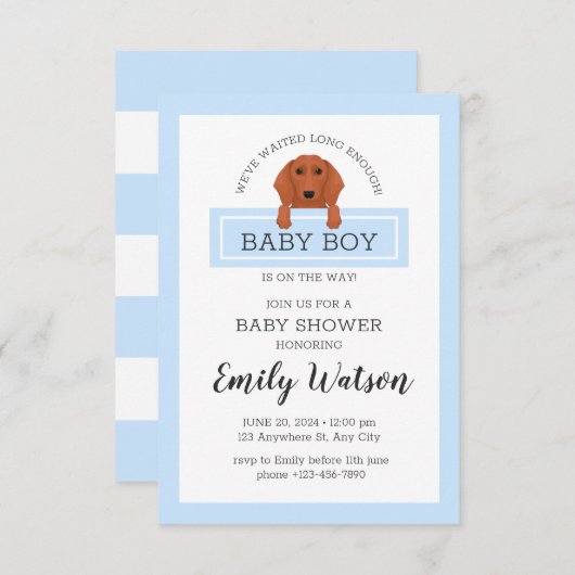 Uitnodiging tot Baby shower van Dachshund (Voorkant / Achterkant)