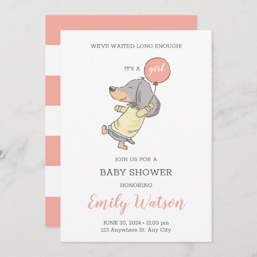 Uitnodiging tot Baby shower van Dachshund (Voorkant / Achterkant)