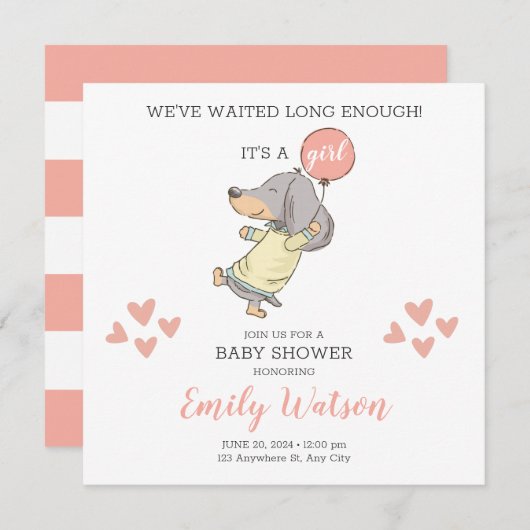 Uitnodiging tot Baby shower van Dachshund (Voorkant / Achterkant)