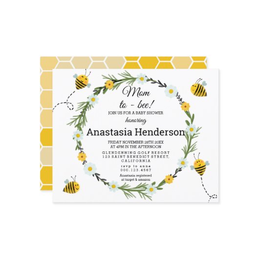 Uitnodiging tot Baby shower van de begroting. (Voorkant / Achterkant in situ)