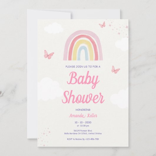 Uitnodiging tot Baby shower van de pasteelregenboo (Voorkant)