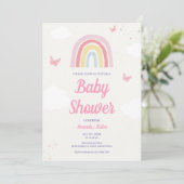 Uitnodiging tot Baby shower van de pasteelregenboo (Staand voorkant)