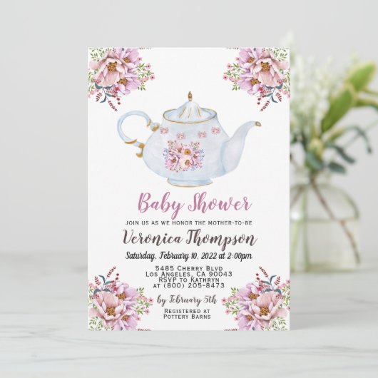 Uitnodiging tot Baby shower van de Tea-partij (Staand voorkant)