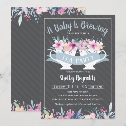 Uitnodiging tot Baby shower van de Tea Party (Voorkant / Achterkant)
