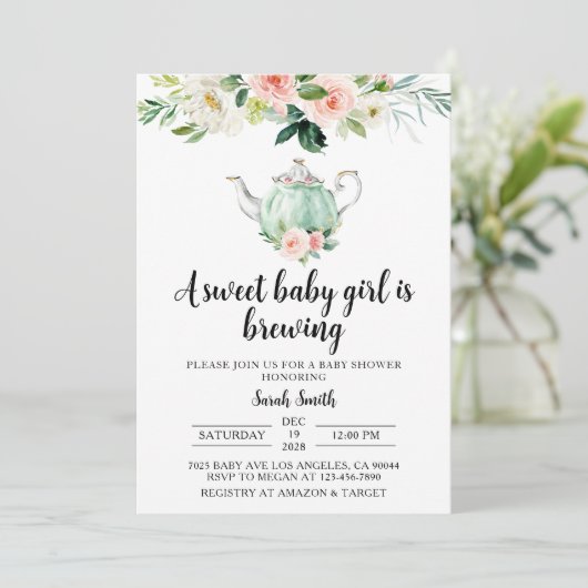 Uitnodiging tot Baby shower van de Tea Party (Staand voorkant)