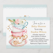 Uitnodiging tot Baby shower van de Tea Party (Voorkant / Achterkant)