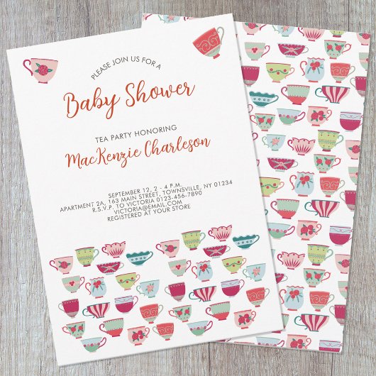 Uitnodiging tot Baby shower van de Tea Party