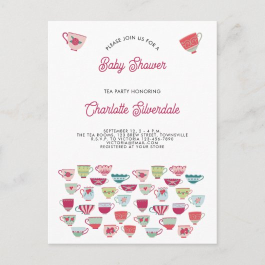 Uitnodiging tot Baby shower van de Tea Party (Voorkant)