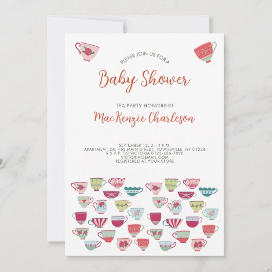 Uitnodiging tot Baby shower van de Tea Party (Voorkant)