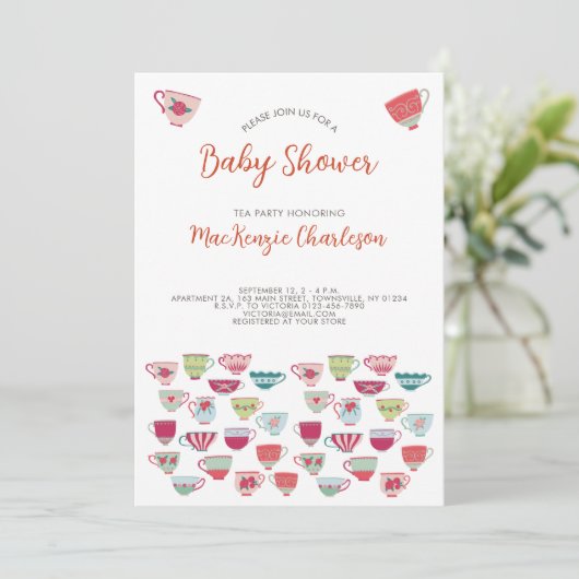 Uitnodiging tot Baby shower van de Tea Party (Staand voorkant)