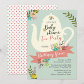 Uitnodiging tot Baby shower van de Tea Party (Voorkant / Achterkant)