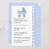 Uitnodiging tot Baby shower van de zoete blauwe pa (Voorkant / Achterkant)