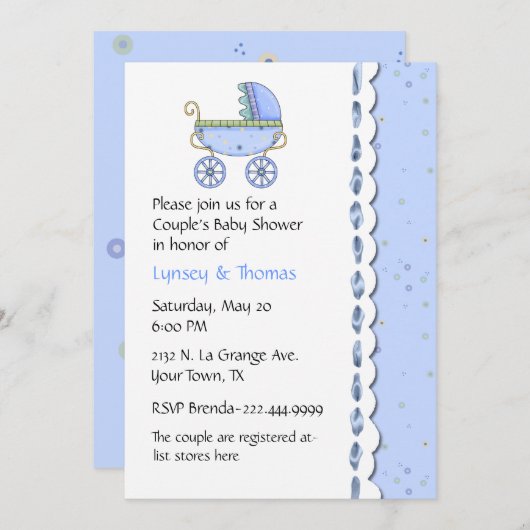 Uitnodiging tot Baby shower van de zoete blauwe pa (Voorkant / Achterkant)