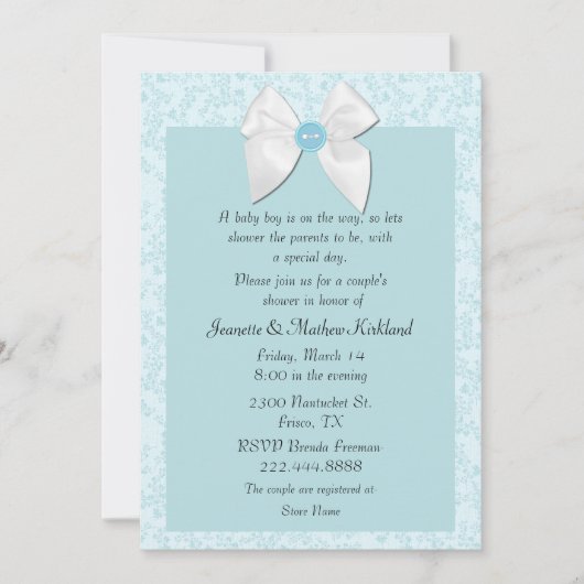 Uitnodiging tot Baby shower van de zoete blauwe pa (Voorkant)