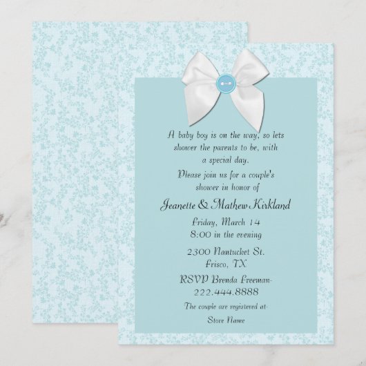 Uitnodiging tot Baby shower van de zoete blauwe pa (Voorkant / Achterkant)