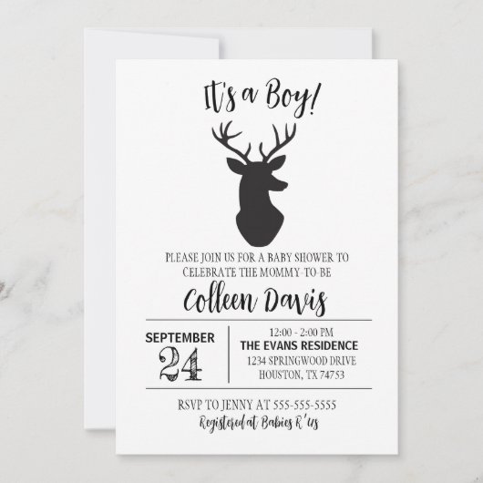 Uitnodiging tot Baby shower van Deer Boy (Voorkant)