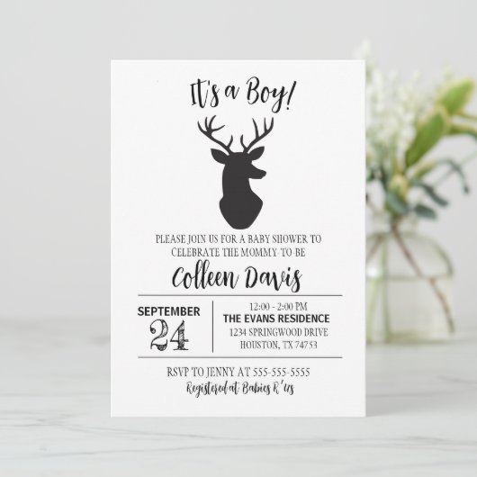 Uitnodiging tot Baby shower van Deer Boy (Staand voorkant)