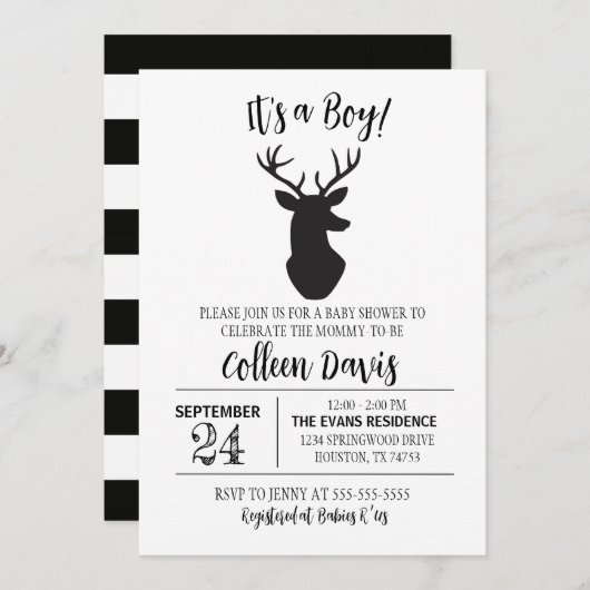 Uitnodiging tot Baby shower van Deer Boy (Voorkant / Achterkant)