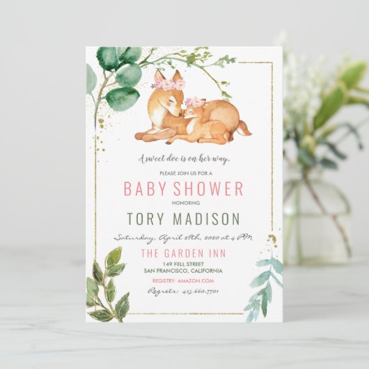Uitnodiging tot Baby shower van Deer Girl (Staand voorkant)