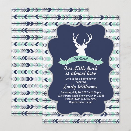 Uitnodiging tot Baby shower van Deer Woodland (Voorkant / Achterkant)