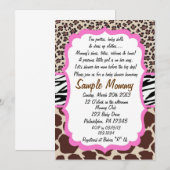 Uitnodiging tot Baby shower van dierlijke afdruk (Voorkant / Achterkant)