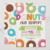 Uitnodiging tot Baby shower van Donuts en Diapers (Voorkant / Achterkant)