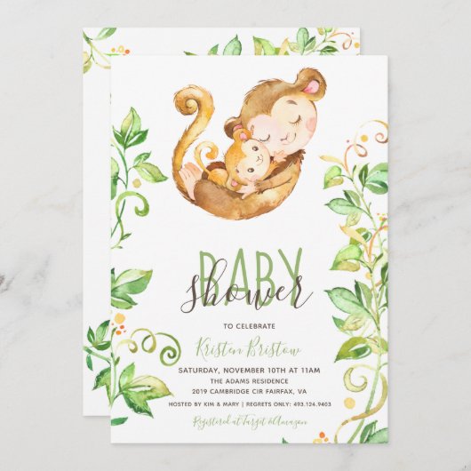 Uitnodiging tot Baby shower van eenmalig Oerwoud (Voorkant / Achterkant)