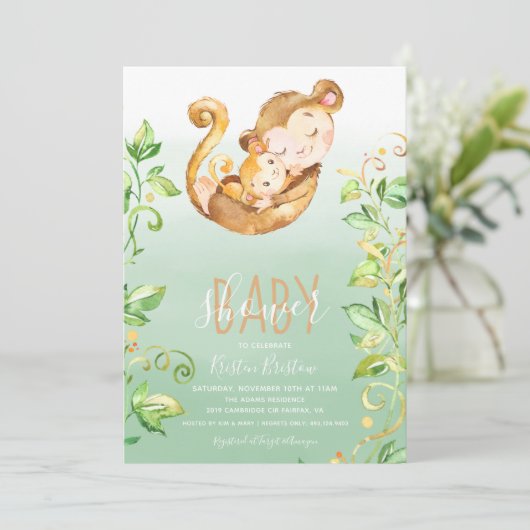 Uitnodiging tot Baby shower van eenmalig Oerwoud (Staand voorkant)