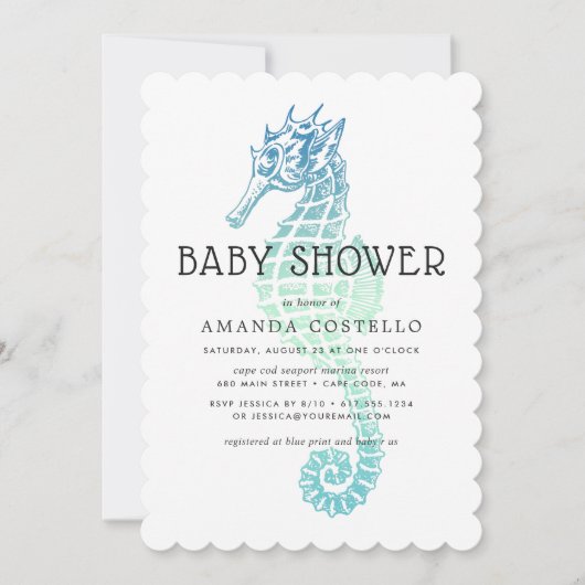 Uitnodiging tot Baby shower van Elegant Seahorse (Voorkant)