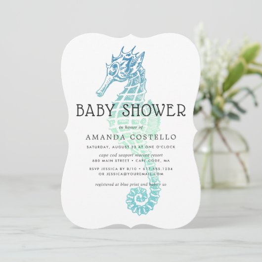 Uitnodiging tot Baby shower van Elegant Seahorse (Staand voorkant)