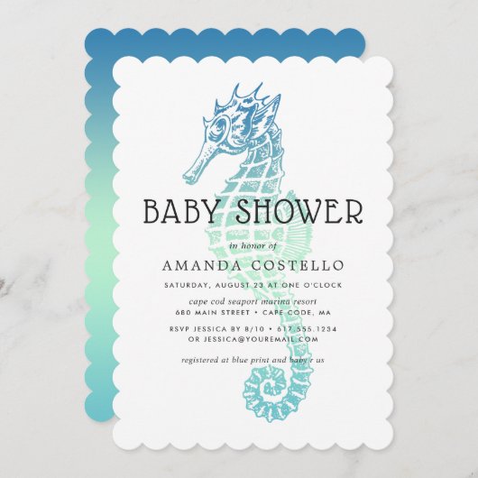 Uitnodiging tot Baby shower van Elegant Seahorse (Voorkant / Achterkant)
