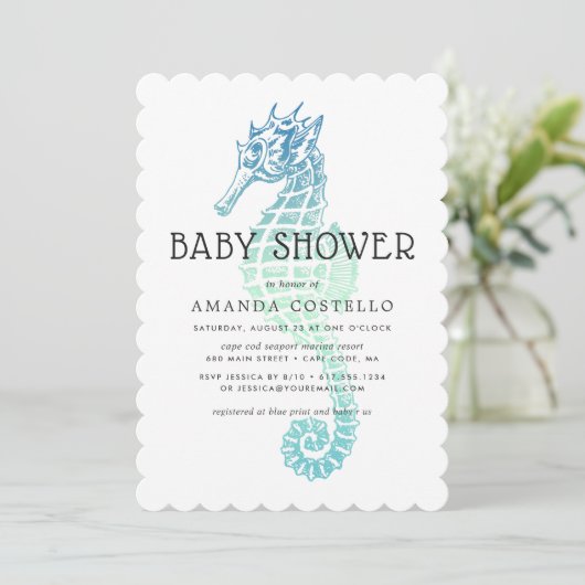 Uitnodiging tot Baby shower van Elegant Seahorse (Staand voorkant)