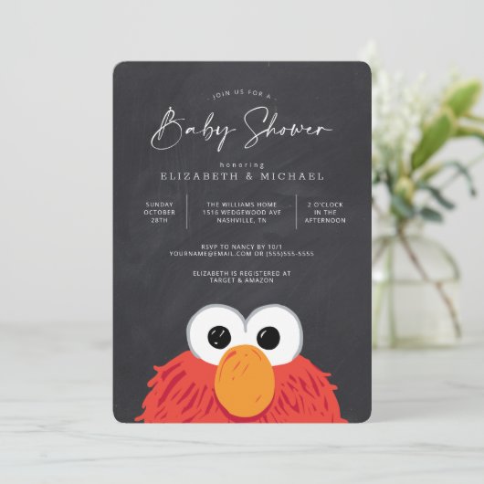 Uitnodiging tot Baby shower van Elmo Chalkboard (Staand voorkant)