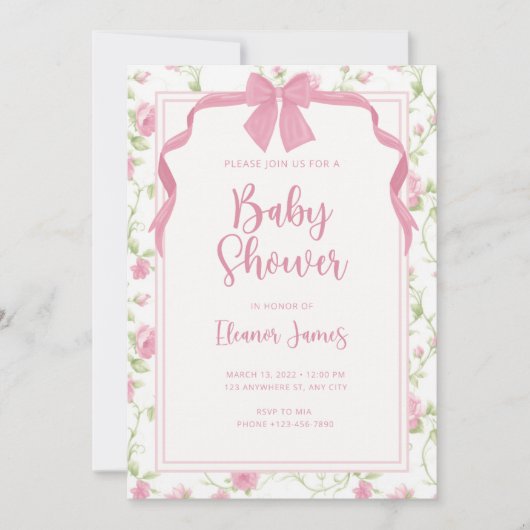  uitnodiging tot Baby shower van Floral (Voorkant)