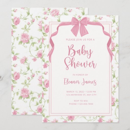  uitnodiging tot Baby shower van Floral (Voorkant / Achterkant)