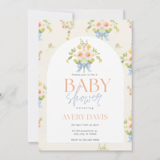  uitnodiging tot Baby shower van Floral (Voorkant)