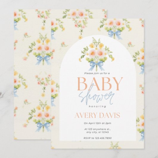  uitnodiging tot Baby shower van Floral (Voorkant / Achterkant)