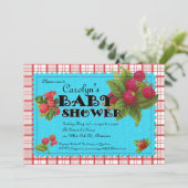 Uitnodiging tot Baby shower van frambozen (Staand voorkant)