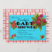 Uitnodiging tot Baby shower van frambozen (Voorkant / Achterkant)