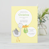 Uitnodiging tot Baby shower van Geel en Groen Stor (Staand voorkant)