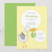 Uitnodiging tot Baby shower van Geel en Groen Stor (Voorkant / Achterkant)