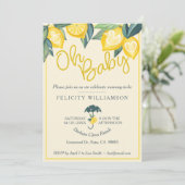 Uitnodiging tot Baby shower van gele boomvruchten (Staand voorkant)