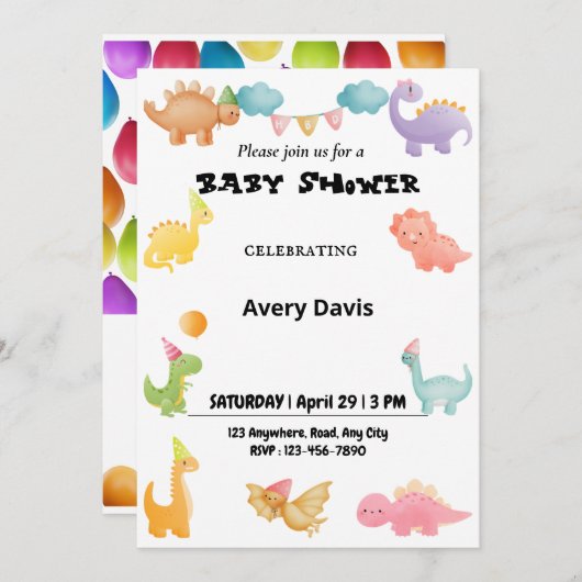 Uitnodiging tot Baby shower van gepersonaliseerde  (Voorkant / Achterkant)