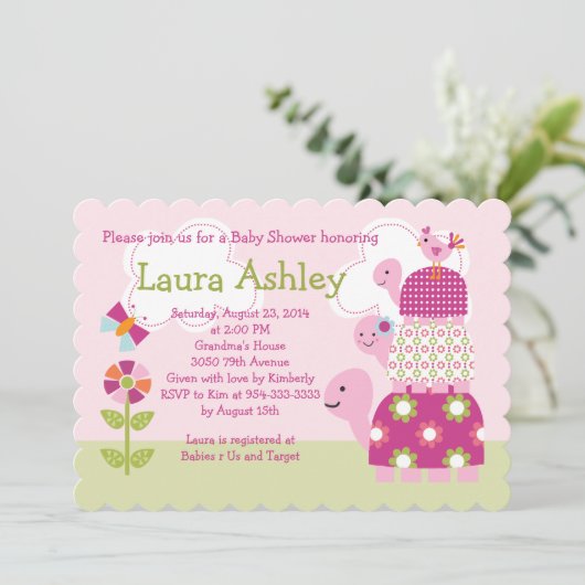 Uitnodiging tot Baby shower van gestapelde tuinsch (Staand voorkant)