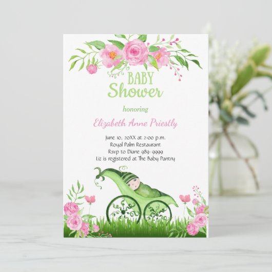 Uitnodiging tot Baby shower van Green Pea (Staand voorkant)